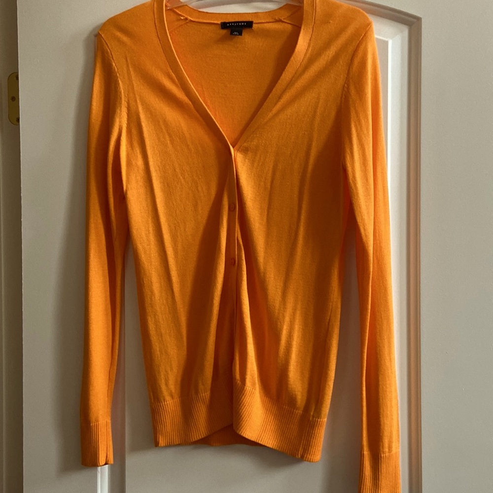 Beautiful attitude pumpkin coloured lightweight button up cardigan in size S